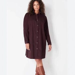 J. Jill Corduroy Tunic Shirt Dress Green Button Roll Tab Sleeve Lagenlook Large